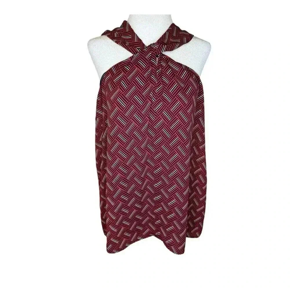 Banana Republic Women's Large Red Geometric Twist Neck Halter Tank‎ Top